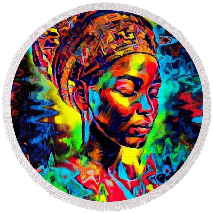 Black Girl Round Beach Towel featuring the mixed media Visualize by Carl Gouveia