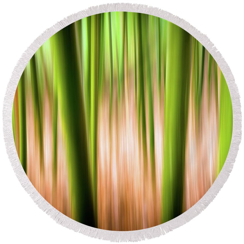 Motion Round Beach Towel featuring the photograph Vitality - Abstract Panning Bamboo Landscape Photography by Dave Allen