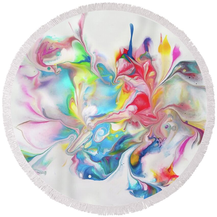 Colorful Round Beach Towel featuring the painting Vivacity by Deborah Erlandson