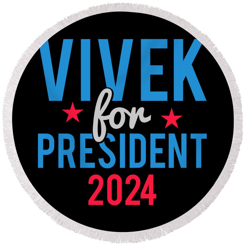 Cool Round Beach Towel featuring the digital art Vivek Ramaswamy for President 2024 by Flippin Sweet Gear
