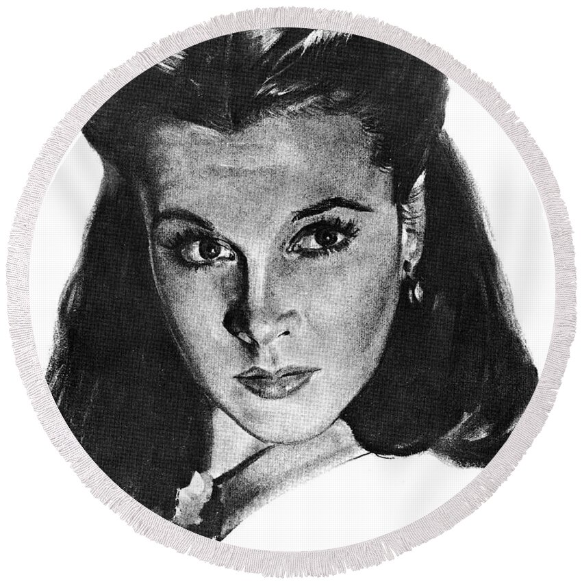 Vivien Leigh Round Beach Towel featuring the drawing Vivien Leigh 2 by Volpe by Movie World Posters