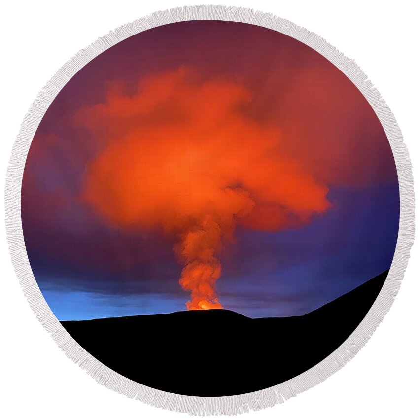 Volcano Round Beach Towel featuring the photograph Volcano cloud by Christopher Mathews