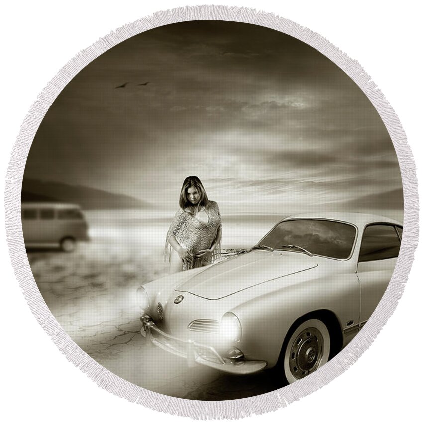 Volkswagen Round Beach Towel featuring the digital art Volkswagen Karmann Ghia by Linton Hart