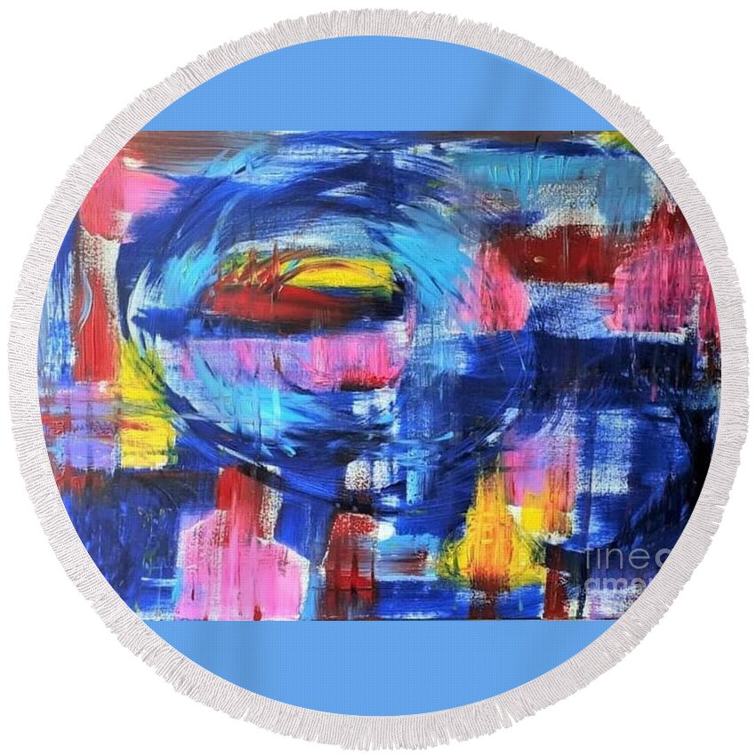 Abstract Painting Round Beach Towel featuring the painting w135 enigma II by KUNST MIT HERZ Art with heart