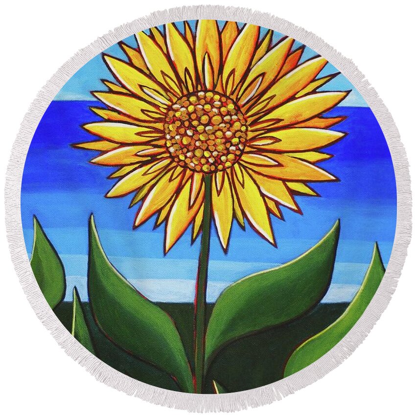  Round Beach Towel featuring the painting Waiheke Sunflower by Sandra Marie Adams