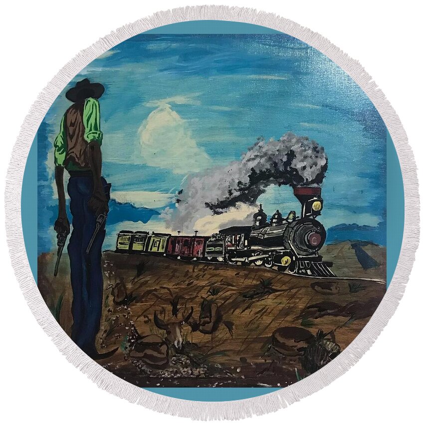  Round Beach Towel featuring the painting Waitin in the Cut by Charles Young
