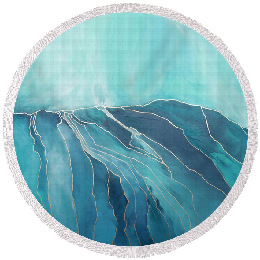 Blue Round Beach Towel featuring the painting Waiting and Watching by Linda Bailey