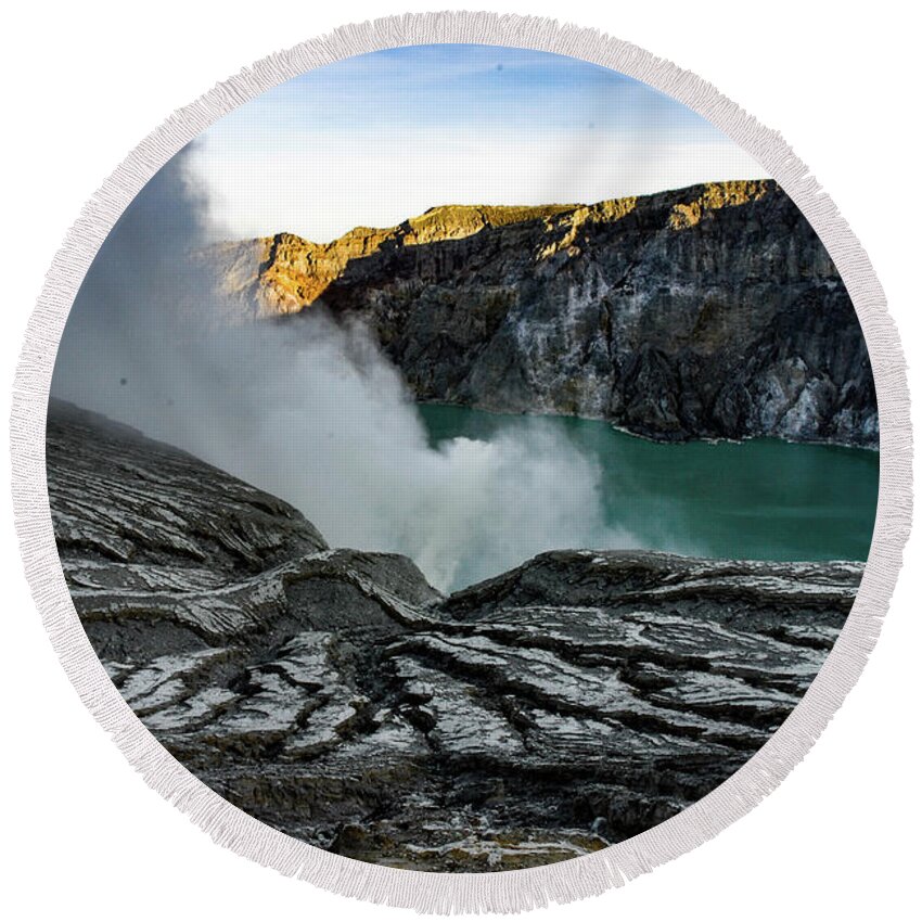 Volcano Round Beach Towel featuring the photograph Waiting For The Dawn - Mount Ijen Crater, East Java. Indonesia by Earth And Spirit