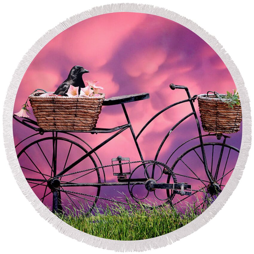 Surreal Round Beach Towel featuring the digital art Waiting to Ride by Ally White