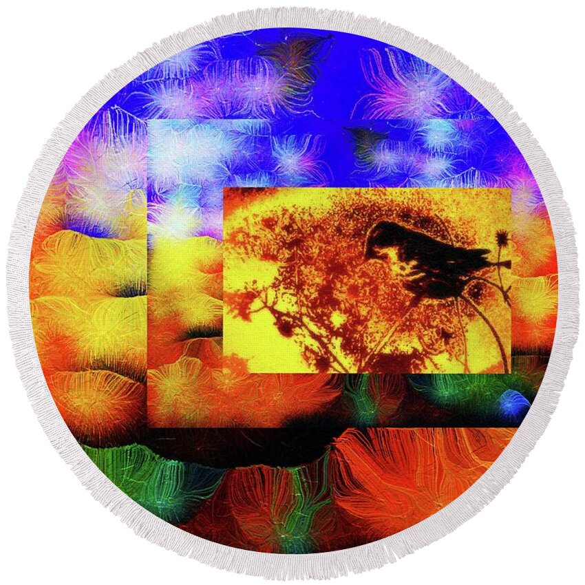 Silk-featherbrush Round Beach Towel featuring the mixed media Waking up inside a Dream within a Dream by Aberjhani