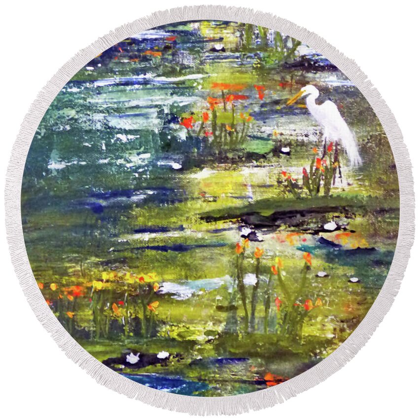 Semi Abstract Round Beach Towel featuring the painting Walk Among the Blooms by Sharon Williams Eng