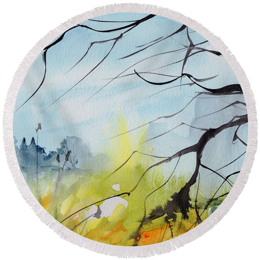 Landscapes Round Beach Towel featuring the painting Walking back into Southwell by Ann Leech
