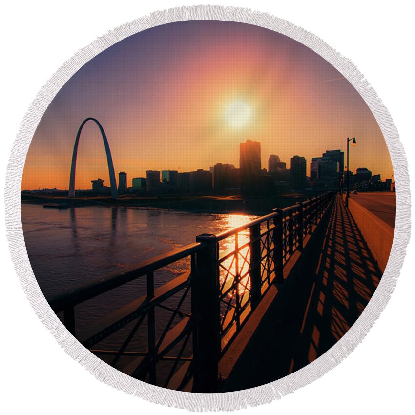 St. Louis Round Beach Towel featuring the photograph Walking into sunny St. Louis... by Jay Smith
