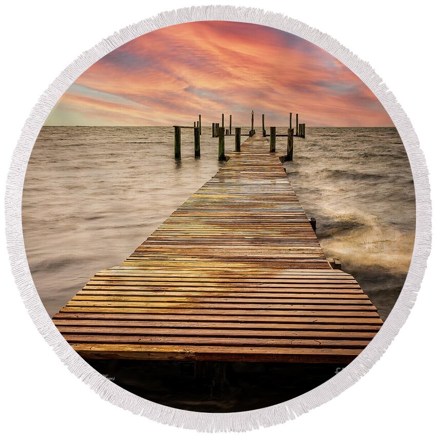 Seas Round Beach Towel featuring the photograph Walkway In The Sea by DB Hayes