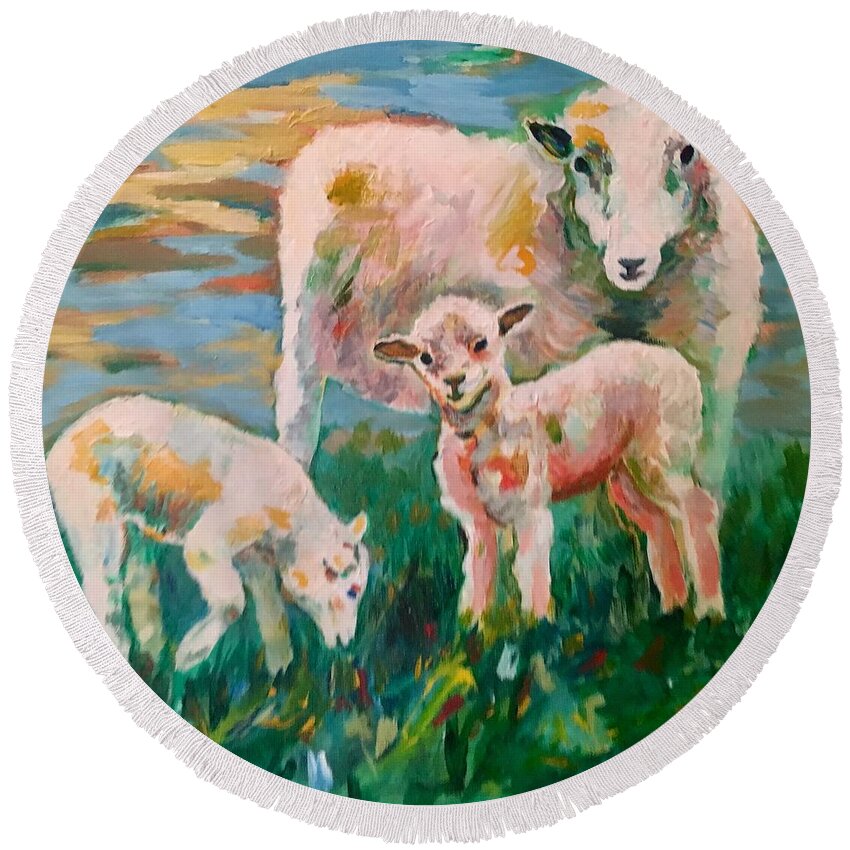 Sheep Round Beach Towel featuring the painting Want to Br Friends by Naomi Gerrard