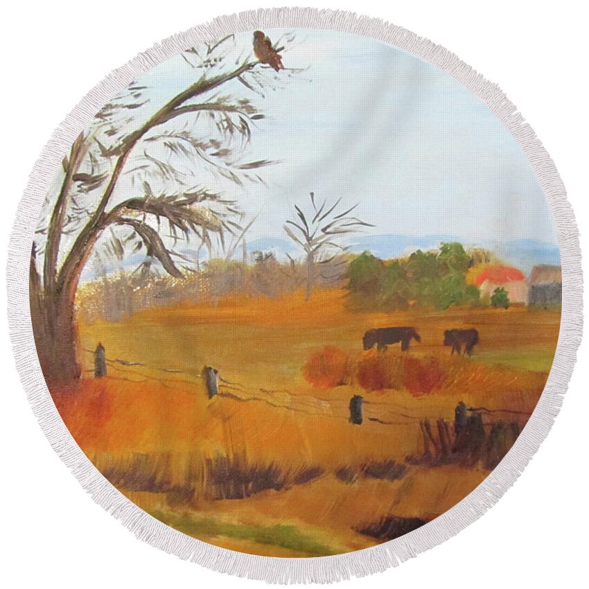 Idaho Round Beach Towel featuring the painting Warm Winter's Day by Linda Feinberg