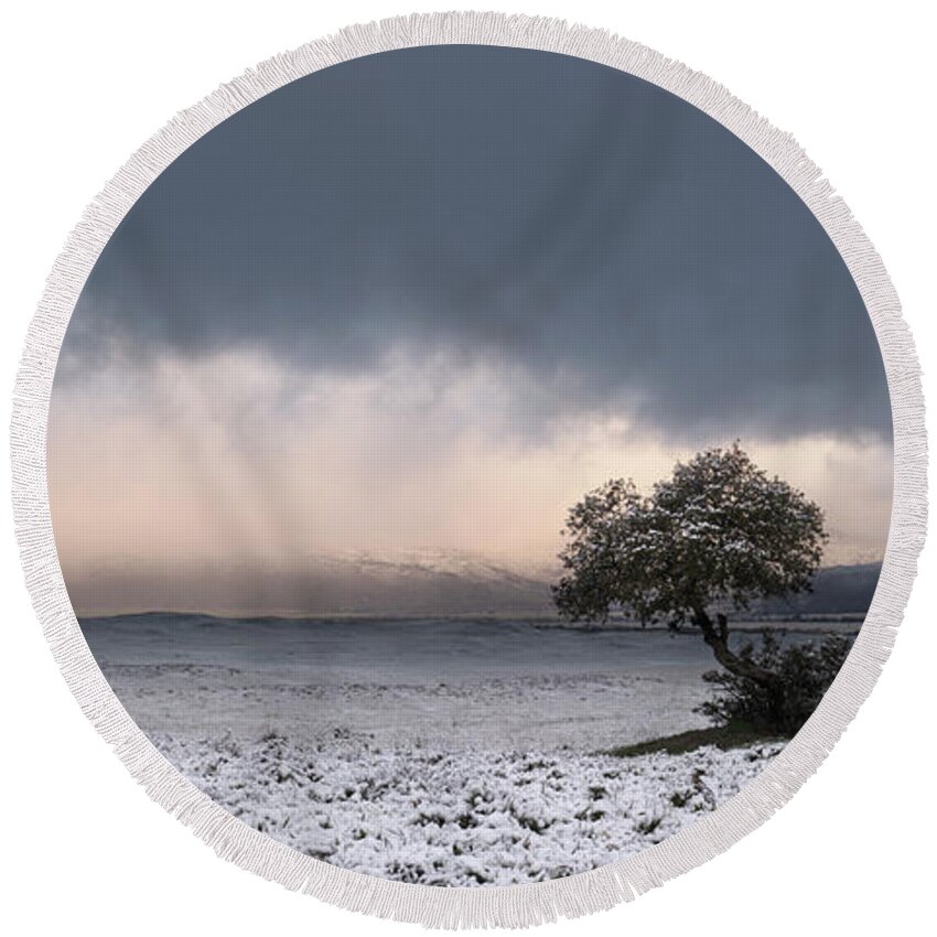San Diego Round Beach Towel featuring the photograph Warner Springs Snow and Mountains by William Dunigan