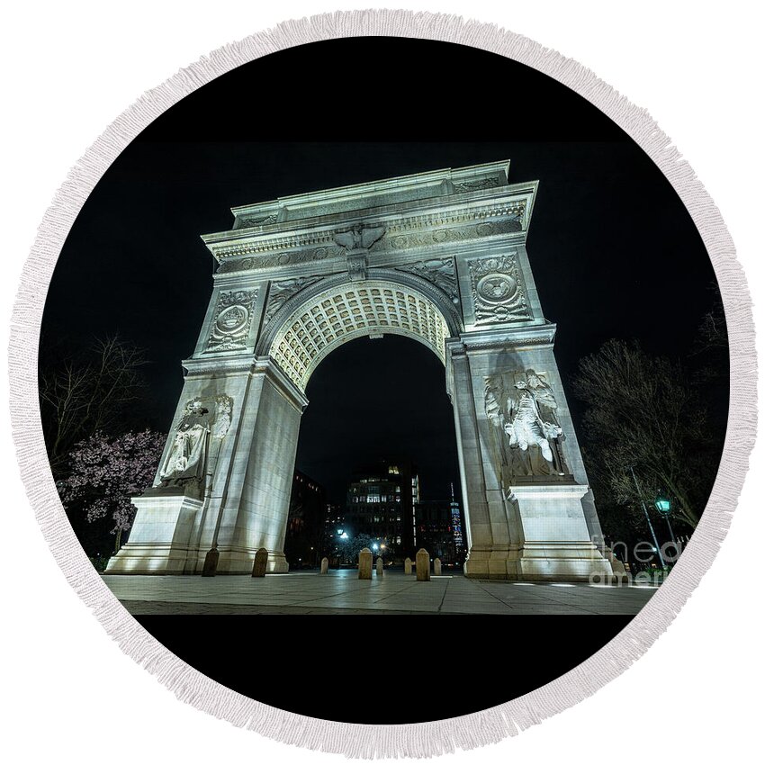 1892 Round Beach Towel featuring the photograph Washington Square Arch The North Face by Stef Ko
