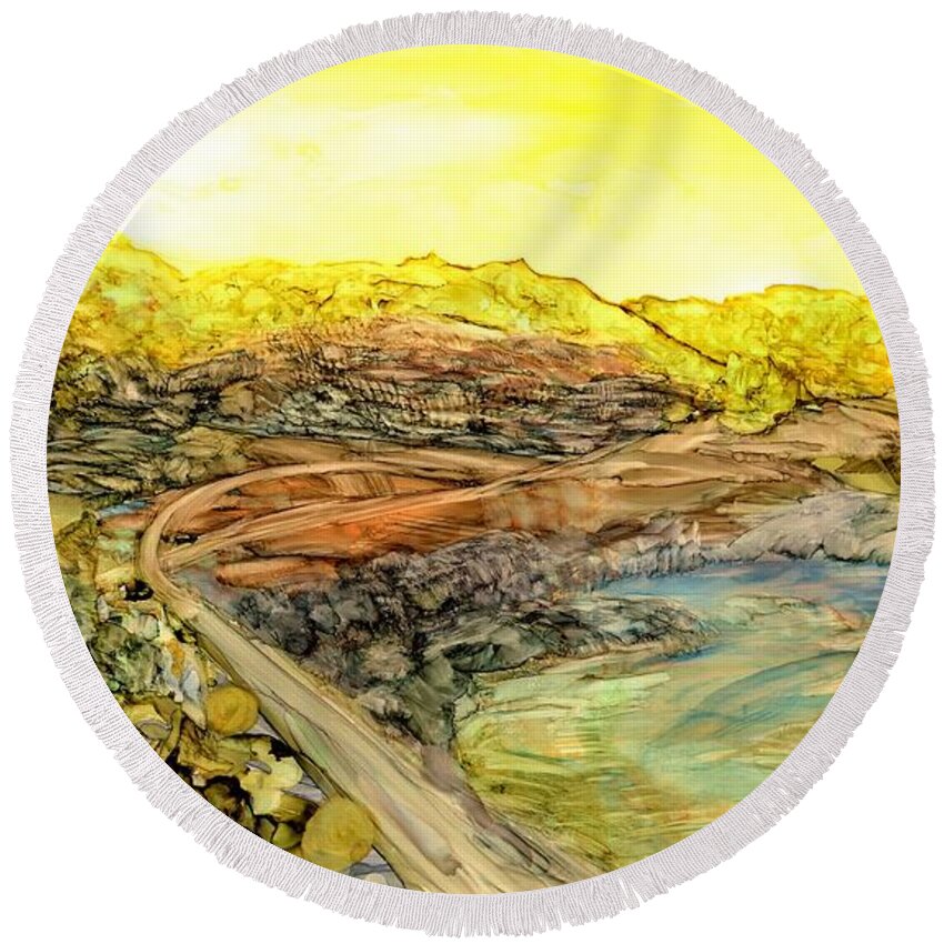 Bright Round Beach Towel featuring the painting Washout by Angela Marinari