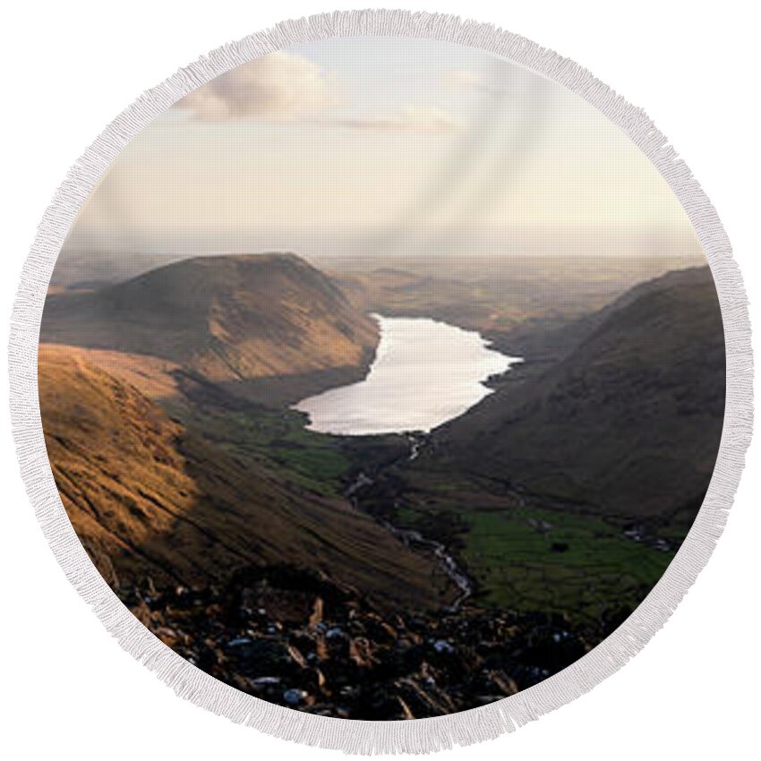 Panorama Round Beach Towel featuring the photograph Wastwater and Wasdale Lake District by Sonny Ryse
