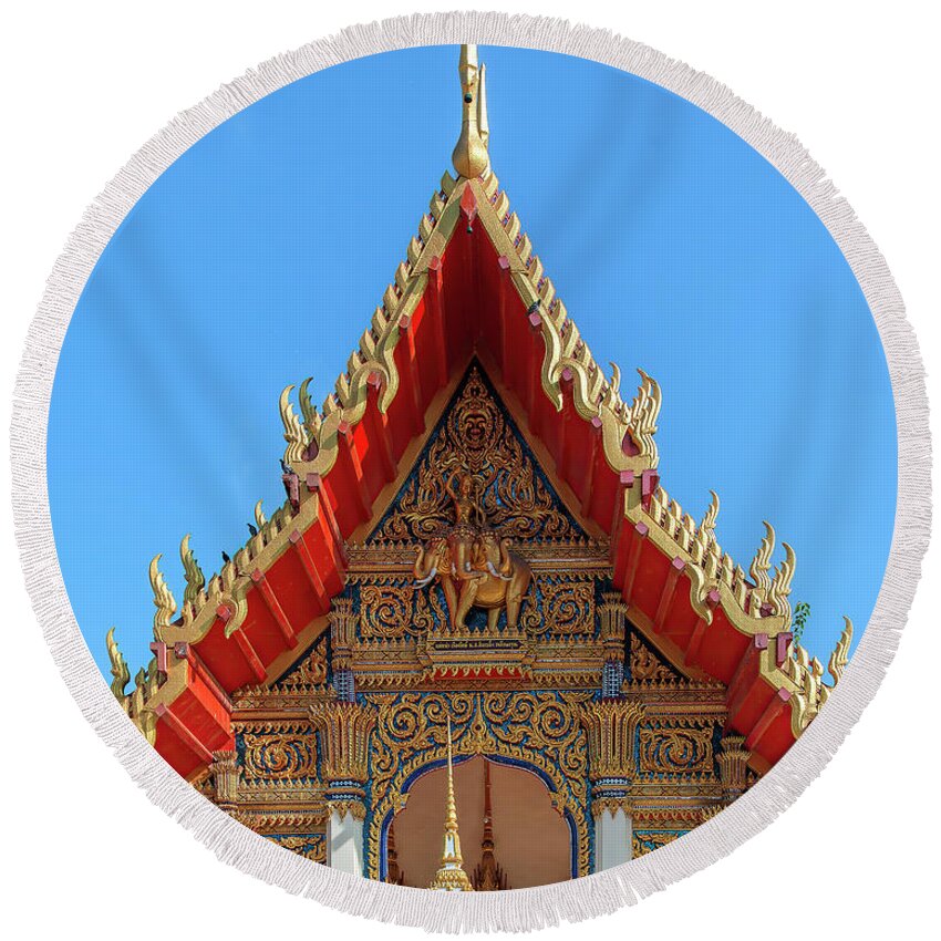Scenic Round Beach Towel featuring the photograph Wat Chai Mongkhon Phra Ubosot Gable DTHSP0175 by Gerry Gantt