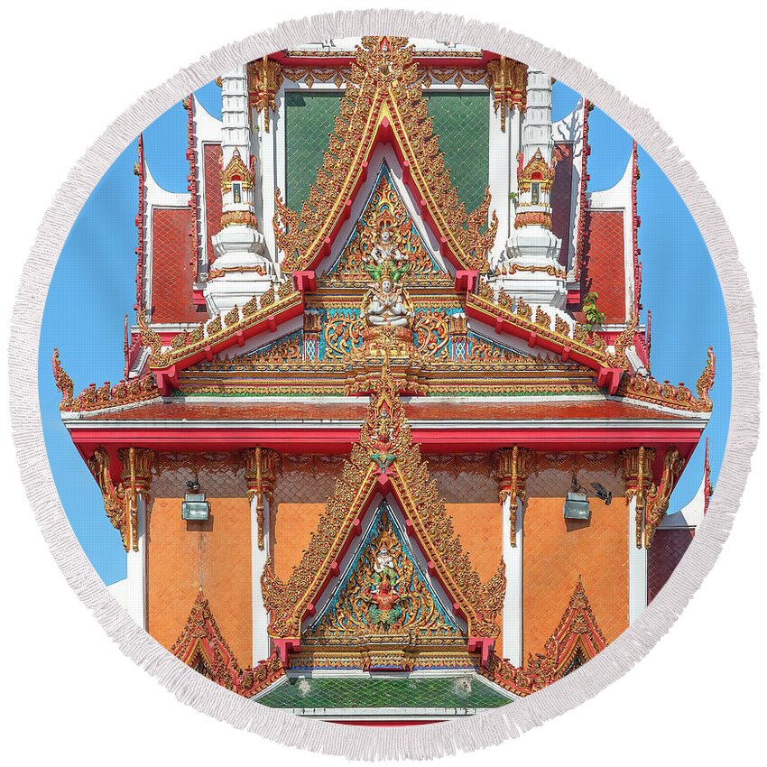 Scenic Round Beach Towel featuring the photograph Wat Nai Song Wihan Shrine Gables DTHSP0207 by Gerry Gantt