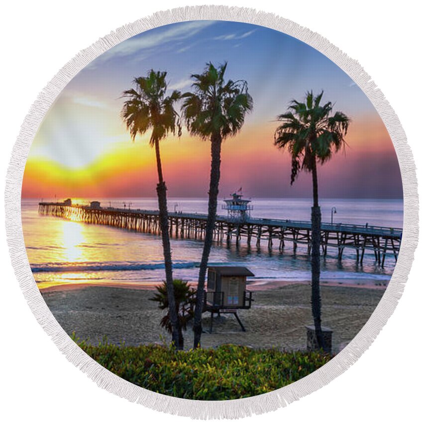 Beach Round Beach Towel featuring the photograph Watching the Sunset and the Marine Layer Compete to End the Day by David Levin