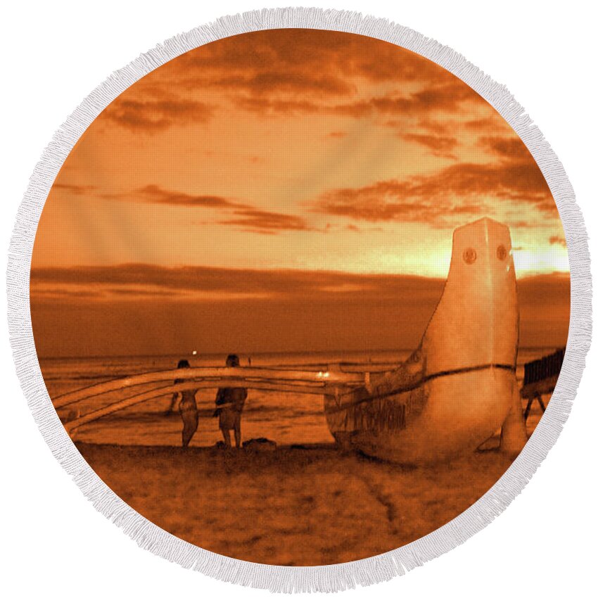 Couple Round Beach Towel featuring the photograph Watching the Sunset in Hawaii by Alina Oswald