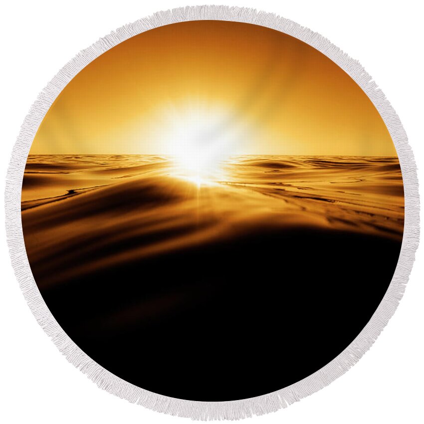 Surf Round Beach Towel featuring the photograph Water and Sky Golden Sunset 3 by Pelo Blanco Photo