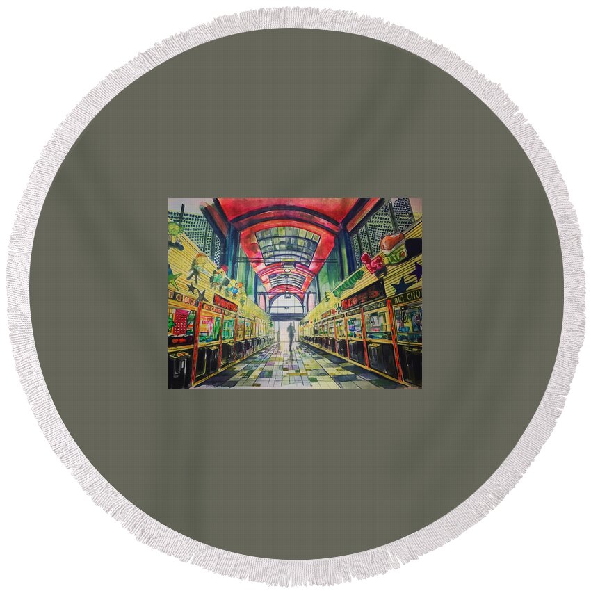  Round Beach Towel featuring the painting Boardwalk by Try Cheatham