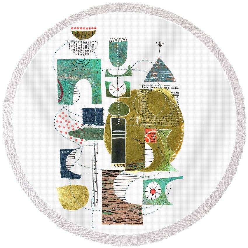 Collage Round Beach Towel featuring the mixed media Water Level by Lucie Duclos