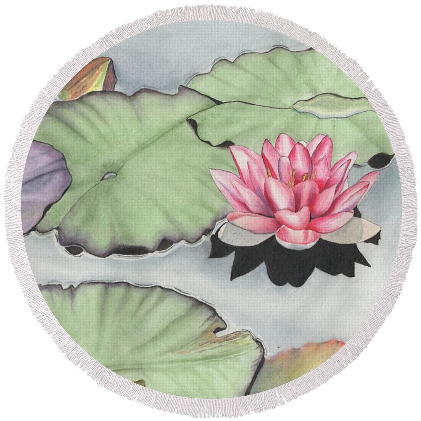 Water Lily Round Beach Towel featuring the painting Water Lily by Bob Labno