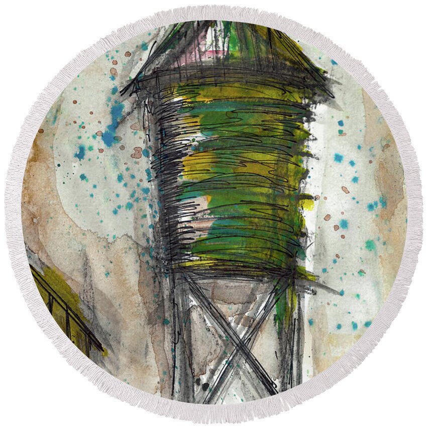 Water Tower Round Beach Towel featuring the mixed media Water Tower 1 by Jason Nicholas