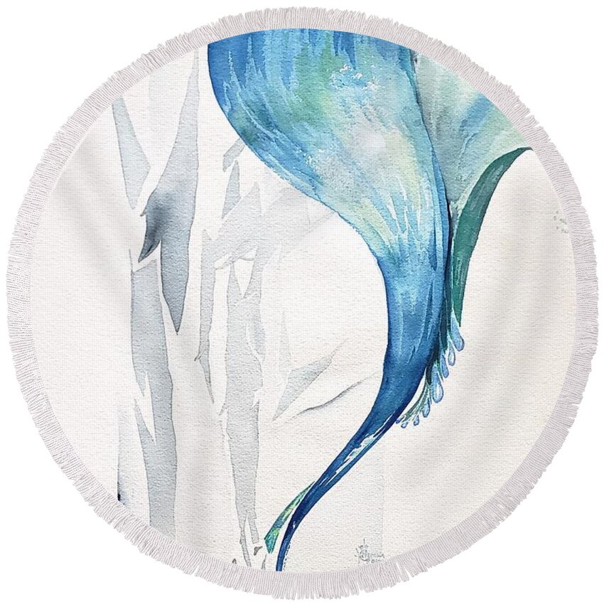 Tsunami Round Beach Towel featuring the painting Water Worry by Merana Cadorette