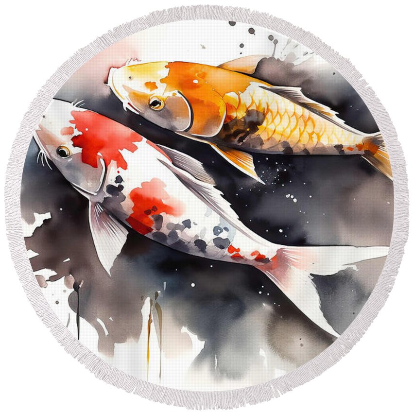 Watercolor Illustration Of Koi Carp Fish Seamless Pattern. Shower Curtain  by N Akkash - Pixels Merch
