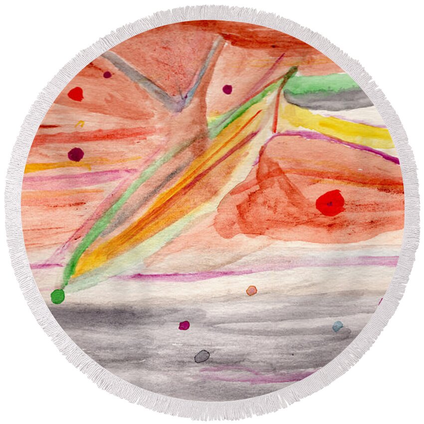 Watercolor Round Beach Towel featuring the painting Watercolor Improvisation 1291 by Bentley Davis