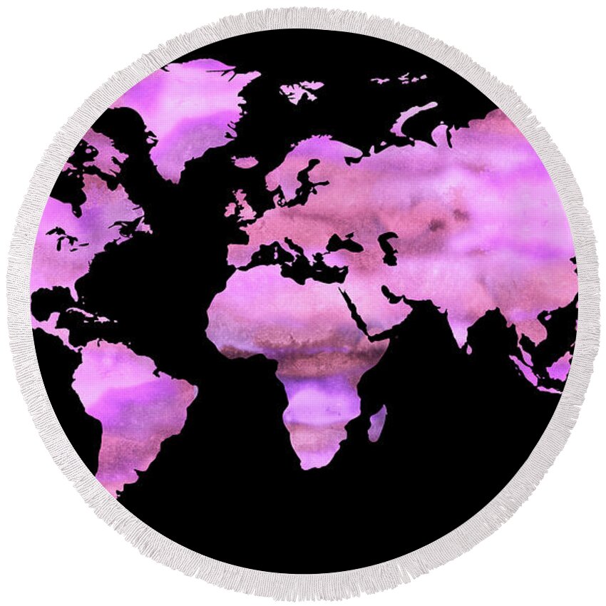 Fascia Round Beach Towel featuring the painting Watercolor Map Of The World In Fascia Pink by Irina Sztukowski