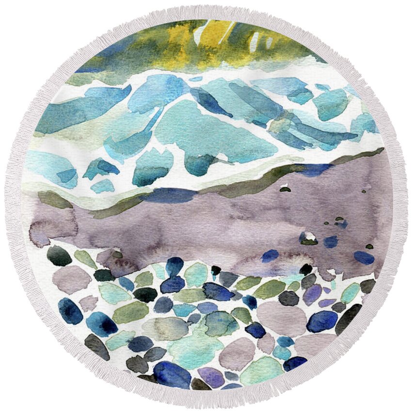 Watercolor Round Beach Towel featuring the digital art Watercolor Sea And Pebbles Painting by Sambel Pedes