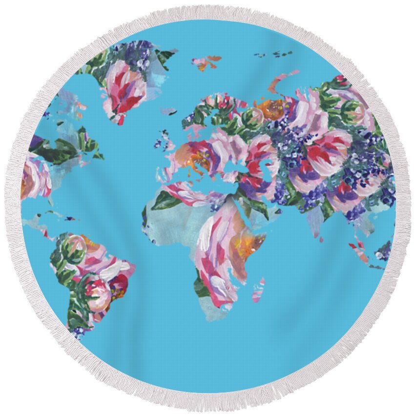 World Round Beach Towel featuring the painting Watercolor Silhouette World Map Colorful PNG XXXIII by Irina Sztukowski