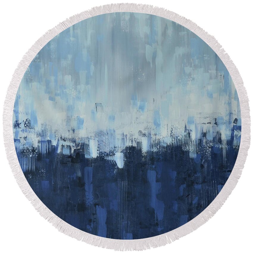 Blue Round Beach Towel featuring the painting Farmhouse Blue by Alexis King-Glandon