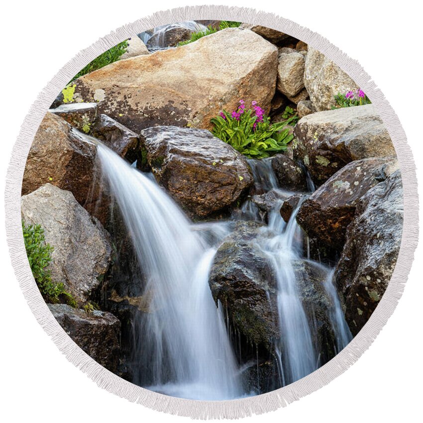 Waterfall Round Beach Towel featuring the photograph Waterfall - Bighorn Mountains by Aaron Spong