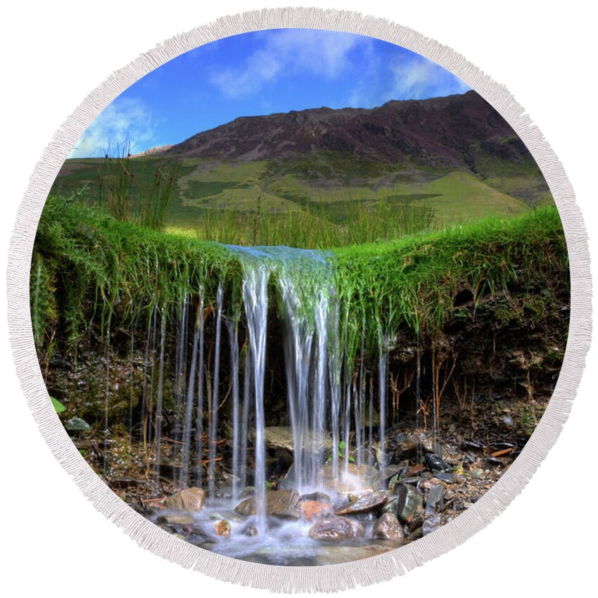 Uk Round Beach Towel featuring the photograph Waterfall In Miniature, Lake District by Tom Holmes Photography