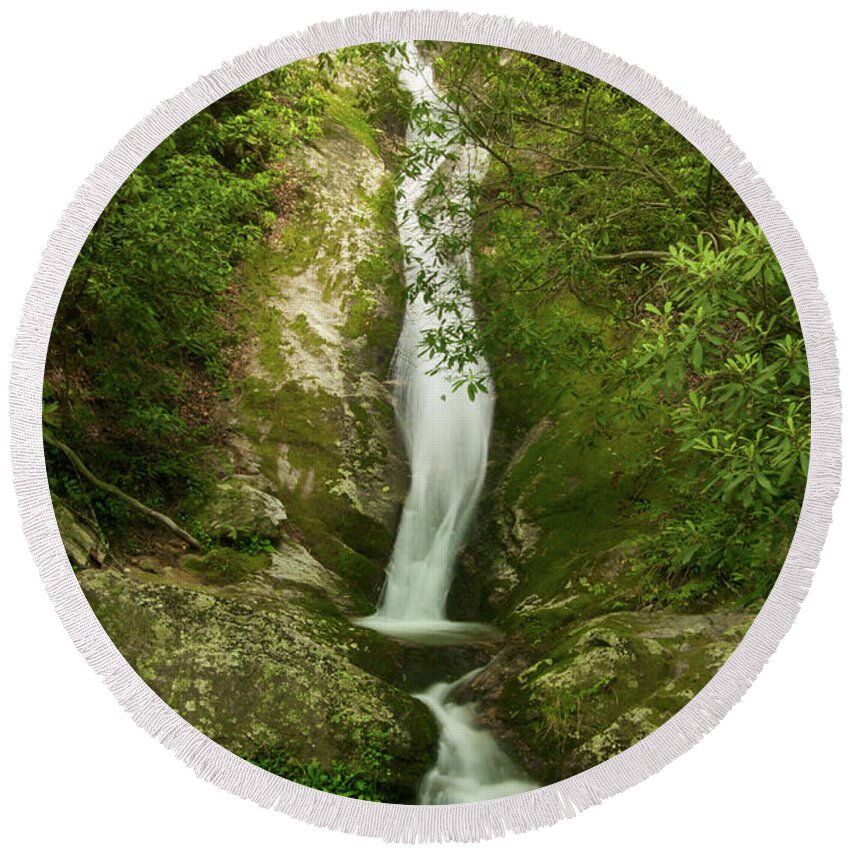 Waterfall Round Beach Towel featuring the photograph Waterfall in the Forest by Melissa Southern