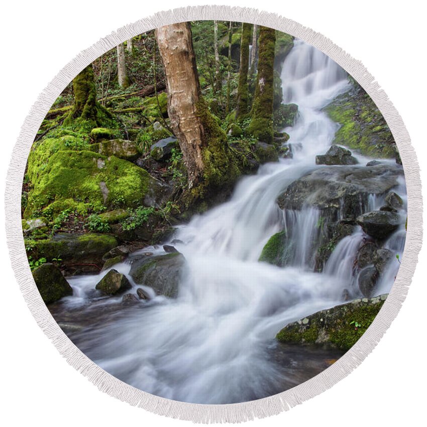 Tremont Round Beach Towel featuring the photograph Waterfall In The Smokies 3 by Phil Perkins