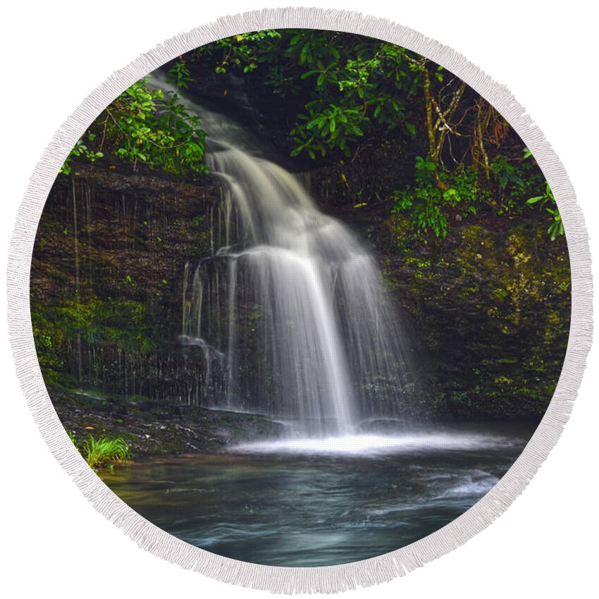 Waterfall Round Beach Towel featuring the photograph Waterfall On Little River by Phil Perkins
