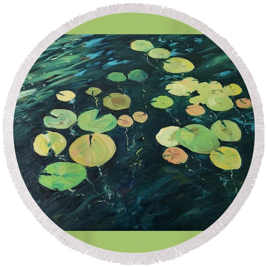 Waterlilies Round Beach Towel featuring the painting Waterlilies by Sheila Romard