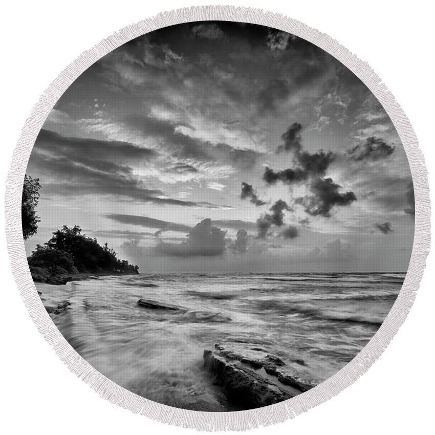 Nature Round Beach Towel featuring the photograph Waves in Kauai II by Jon Glaser
