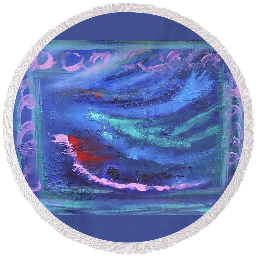 Abstract Round Beach Towel featuring the painting Waves by Karin Eisermann
