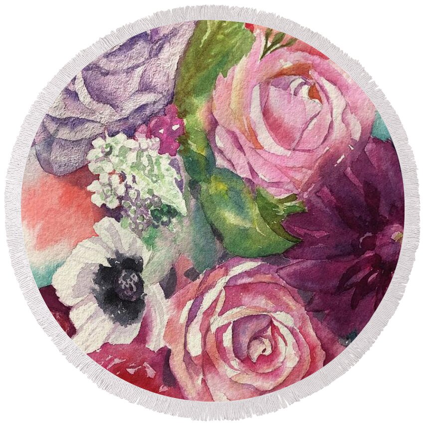  Round Beach Towel featuring the painting We will Sing in the Sunshine by Tara Moorman
