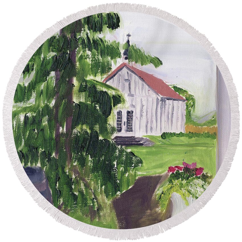 Oregon Round Beach Towel featuring the painting Wedding Day Oregon 2019 by Linda Feinberg